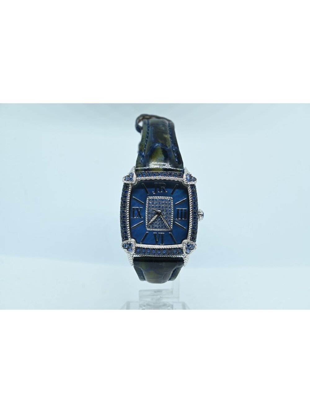 Judith Ripka Stainless Steel Blue Snake Leather Cable Heart Women's Watch